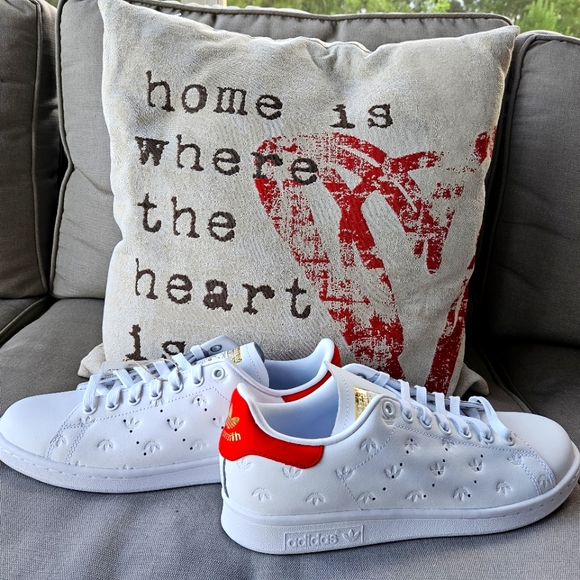 Adidas Stan Smith Shoes - adidas Stan SmithAll Over Trefoil White Better Scarlet